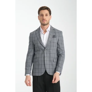 Pakito Erkek Kömür Siyah Ekose Slim Fit Mono Yaka Spor Blazer Ceket