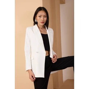 Beyaz Oversize Dokuma Blazer Ceket