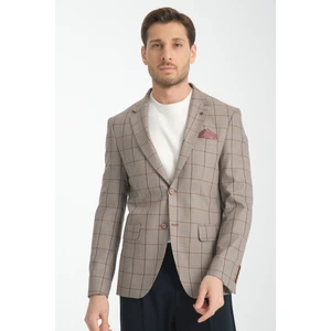 Pakito Erkek Vizon Siyah Ekose Slim Fit Mono Yaka Spor Blazer Ceket