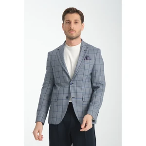 Pakito Erkek Açık Lacivert Ekose Slim Fit Mono Yaka Spor Blazer Ceket