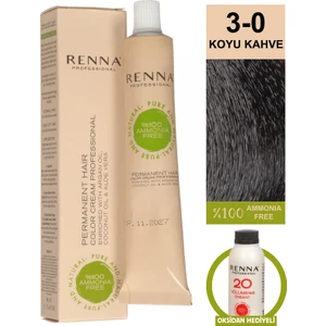 Bitkisel Amonyaksız Saç Boyası 60 ml 3-0 Koyu Kahve Oksidan Hediyeli