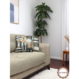 Pawn Mark Company Jakarlı Şönil Kaymaz Koltuk Örtüsü ve Çekyat Örtüsü 175 x 215  cm  | Mikrofiber Koltuk Şalı Kum Beji