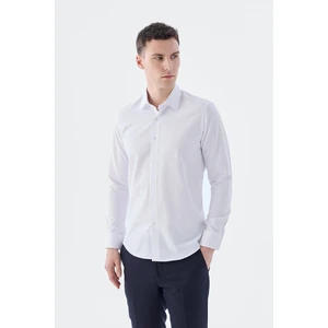Beyaz Slim Fit İtalyan Yaka Uzun Kol Klasik Kravatlık Pamuklu Gömlek