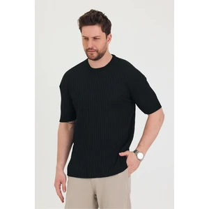 Cool Tarz Erkek Bisiklet Yaka Fitilli Kısa Kollu Ince Triko T-Shirt