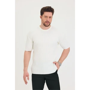 Cool Tarz Erkek Bisiklet Yaka Fitilli Kısa Kollu Ince Triko T-Shirt