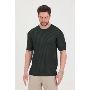 Cool Tarz Erkek Bisiklet Yaka Fitilli Kısa Kollu Ince Triko T-Shirt