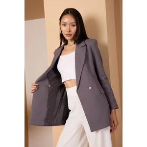 Koyu Gri Oversize Dokuma Blazer Ceket
