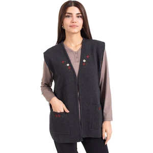 Mutlu City Kadın Orta Yaş ve Üzeri Triko Örgü Düğmesiz Kanaviçe Desen Nakışlı Anne Yelek 310