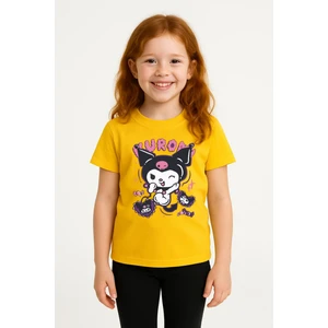 Trend Bebe Butik Kuromi Karakter Baskılı Kız Çocuk Tişört Moda Renkli Pamuklu Yazlık Günlük Tshirt Basic Kısa Kollu