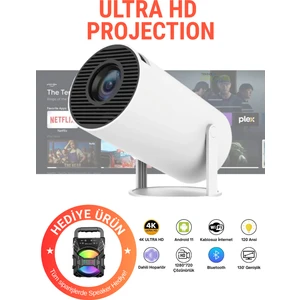 Taşınabilir Android Projeksiyon Cihazı Pro 4K Hd Görüntü Wifi Bluetooth Desteği Speaker Hediyeli