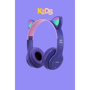 Kedi Kulaklık Bluetooth Kablosuz Rgb Işıklı Çocuk Oyun Kulaklığı Radyolu W