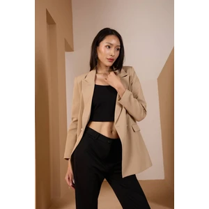 Açık Vizon Oversize Dokuma Blazer Ceket