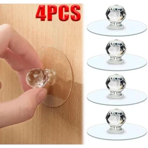 Kendinden Yapışkanlı 4lü Kristal Topuz Kulp - Çok Amaçlı Askı Tutucu (4 Adet Gönderilecek)