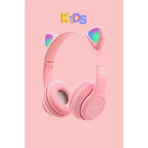 Kedi Kulaklık Bluetooth Kablosuz Rgb Işıklı Çocuk Oyun Kulaklığı Radyolu