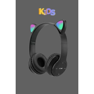 Kedi Kulaklık Bluetooth Kablosuz Rgb Işıklı Çocuk Oyun Kulaklığı Radyolu