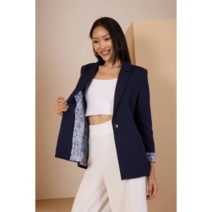 Lacivert Kruvaze Yaka Kolu Katlama Detaylı Regular Vatkalı Blazer Ceket