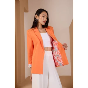 Turuncu Kruvaze Yaka Kolu Katlama Detaylı Regular Vatkalı Blazer Ceket