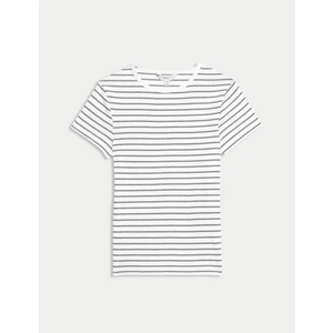 Marks & Spencer Pamuk Karışımlı Çizgili Ribanalı T-Shirt