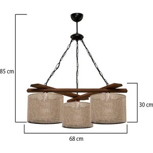 Nora Üçlü Ahşap Avize Artı Kahve Şapka