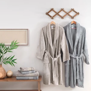 Esna 6 Parça Aile Banyo Havlu Seti %60 Pamuk-%40 Bambu - Bej/Koyu Gri