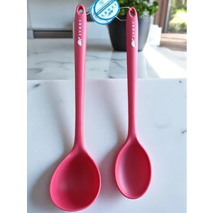 2'li SİLİKON35 cm Kepçe ve Kaşık Takım Fuşya Renk