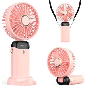 M.Tk Moveteck Şarjlı Mini El Boyun Masa Fanı Seyahat Taşınabilir Fan Extra Askılı Ipli Telefon Standlı Soğutucu Lcd Ekranlı