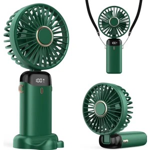 M.Tk Moveteck Şarjlı Mini El Boyun Masa Fanı Seyahat Taşınabilir Fan Extra Askılı Ipli Telefon Standlı Soğutucu Lcd Ekranlı