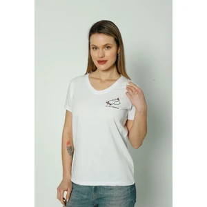 Baskı Detaylı Beyaz  T-Shirt