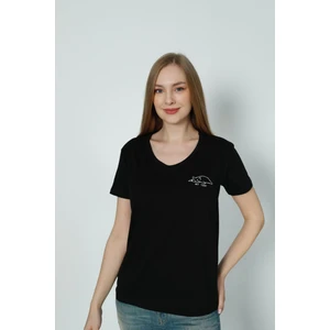 Baskı Detaylı Siyah T-Shirt