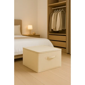 Destekli Hurç Büyük Boy Krem Renk – Fermuarlı Katlanabilir Saklama ve Düzenleme Kutusu