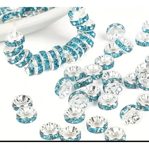 Yiğit Aksesuar 100 Adet 8 Mm Turkuaz Rondela Kristal Taşlı Takı Ara Aparatı