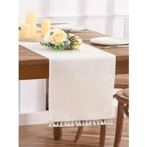 Doğal Keten Püsküllü  Runner 40 x 150