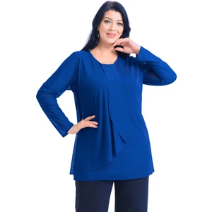 Büyük Beden Saks Renkli Şifon Bluz