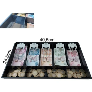 Rampalı Plastik Çekmece Içi Para Düzenleyici 5 Banknot 4 Bozuk Para Gözlü 40,5 x 24,5 x 3,5cm