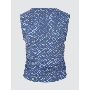 Jimmy Key Mavi Kayık Yaka Kolsuz Puantiyeli Örme Bluz