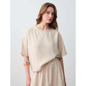 Jimmy Key Vizon Rahat Kesim Kısa Kollu Yuvarlak Yaka Modal Dokuma Bluz