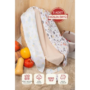 3'lü Çok Amaçlı Müslin Örtü Seti - 75 x 75 cm - ZTC200