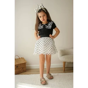Puantiyeli Tütü Etekli Kız Çocuk Takım Beyaz - 3-4 Yaş