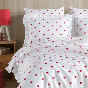 Fırfırlı Kalpli Çift Kişilik Nevresim Takımı | 4 Yastık Kılıfı | Lastikli Çarşaflı | 200 x 220 cm