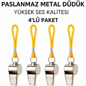 Milena Life 4'lü Paslanmaz Metal Deprem Düdüğü Sarı İpli Acil Durum Hakem ve Can Kurtaran Düdük