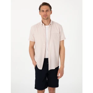 Pierre Cardin Erkek Bej Keten Karışımlı Regular Fit Kısa Kollu Gömlek 50303418-VR011