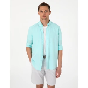 Pierre Cardin Erkek Nil Yeşili Keten Karışımlı Regular Fit Uzun Kollu Gömlek 50303388-VR083