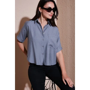 Regular Fit Göğüs Cepli Kısa Kollu Gömlek Bayan Gömlek 6779324