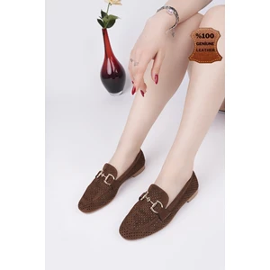 Phuket Garantili Metal Tokalı Lazerli Nefes Alabilen Deri Kadın Loafer Günlük Ayakkabı