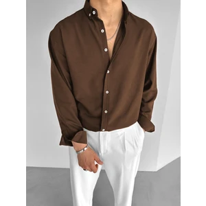 Abluka Online Erkek Yazlık Oversize Basic Rahat Gömlek Kahverengi