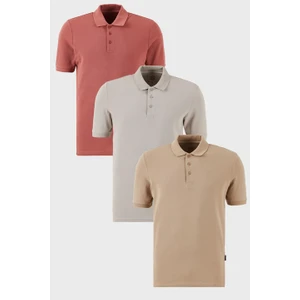 Pamuklu Regular Fit Düğmeli Polo Yaka 3'lü Paket T Shirt Erkek T Shirt 5902127S3