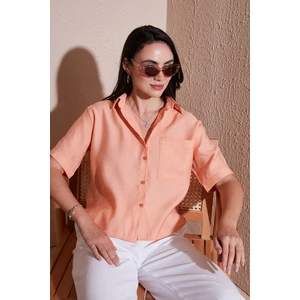 Regular Fit Göğüs Cepli Kısa Kollu Gömlek Bayan Gömlek 6779324