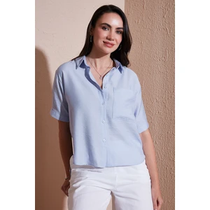 Regular Fit Göğüs Cepli Kısa Kollu Gömlek Bayan Gömlek 6779324