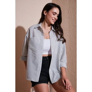 Regular Fit Uzun Kollu Çizgili Gömlek Bayan Gömlek 6772875