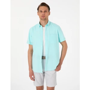 Pierre Cardin Erkek Su Yeşili Keten Karışımlı Regular Fit Kısa Kollu Gömlek 50303418-VR083